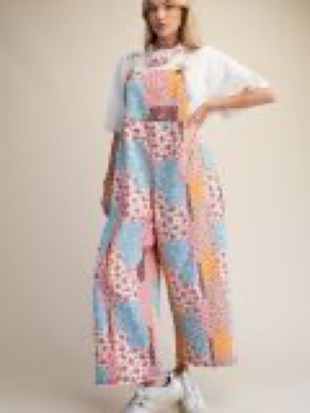NEW EASEL PATCHWORK PRINT WASHED OVERALLS SIZE M BOHO - Picture 4 of 8